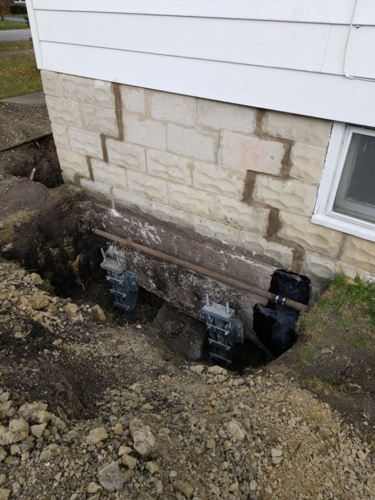 Poiers leveling a sunked section of a home