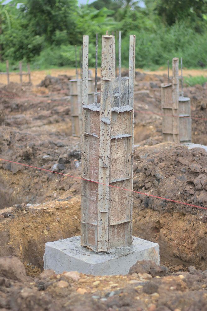 Concrete pier for home foundation construction Steel concrete formwork Pillar foundation pit