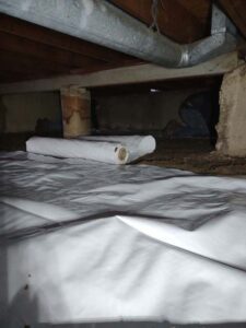 A moisture barrier is a thin polyethylene sheet laid over your crawl space floors and walls.