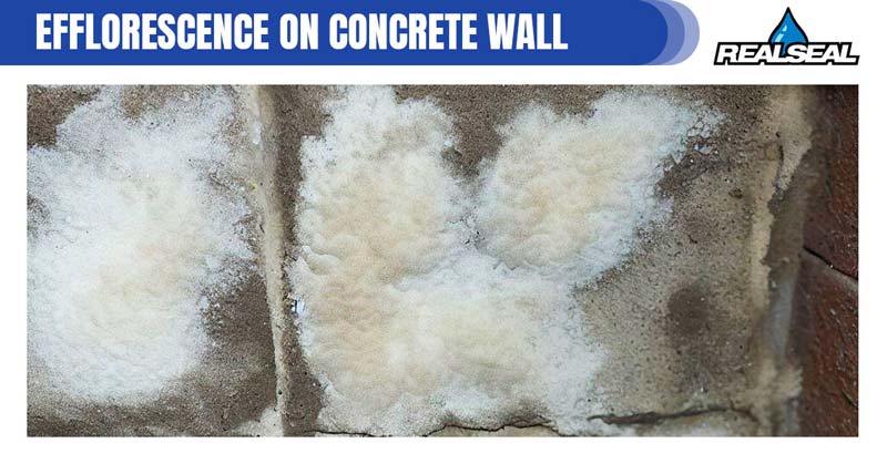 Efflorescence is a white, powdery substance that forms on the surface of masonry or concrete when water evaporates, leaving behind salt deposits.