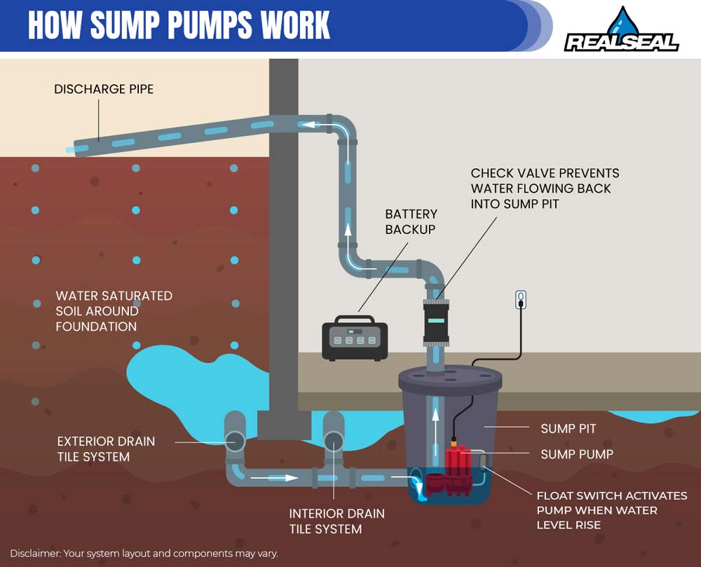 The way a sump pump works is pretty simple. First, a pit or basin is dug into the ground at a low point in your home's yard, basement, or crawl space. The sump pump is then installed in the bottom of the pit. The pump has an automatic float switch that turns it on and off based on the water level in the pit.