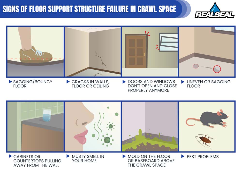 signs of floor support structure failure in crawl space