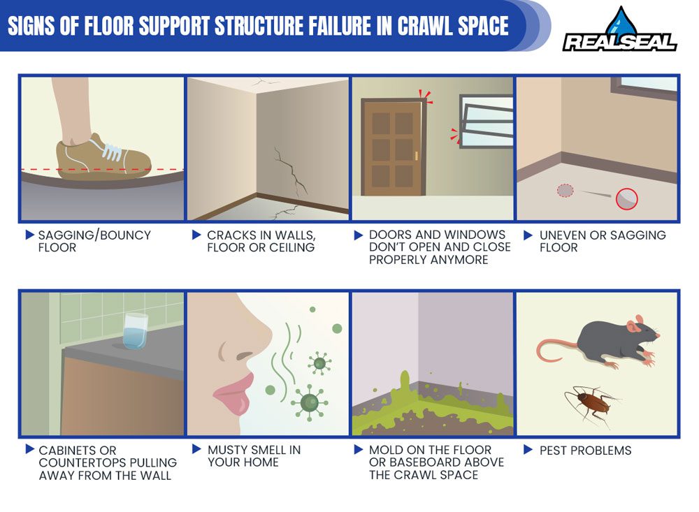 Signs-of-Floor-Support Structure Failure in Crawl Space